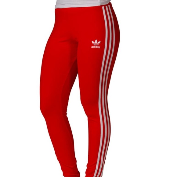 red 3 stripe adidas leggings
